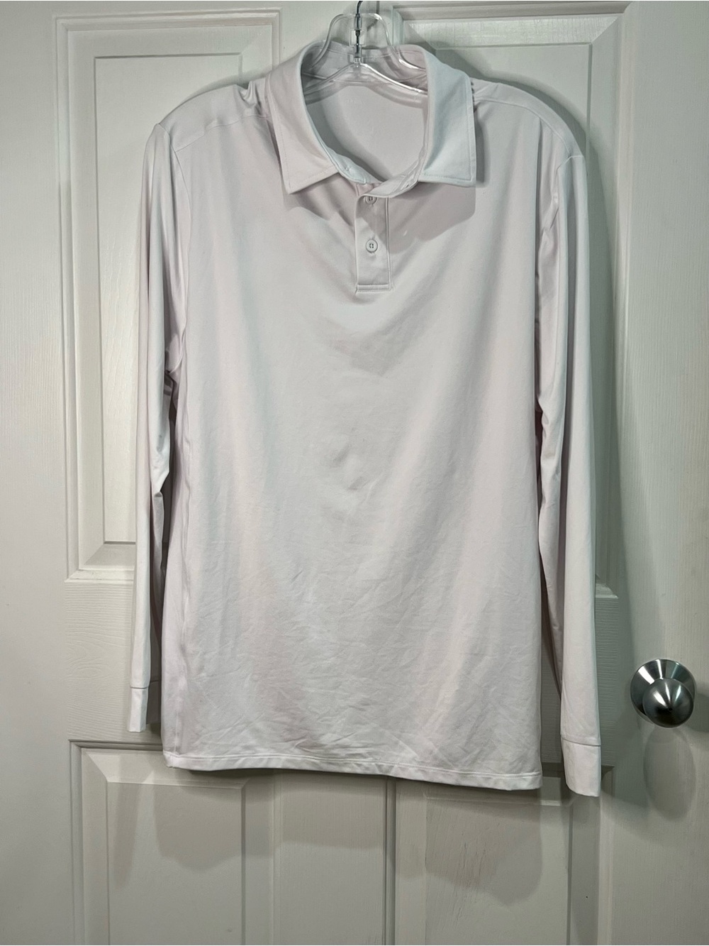 Quince men’s flowknit breeze white performance long sleeve polo size medium